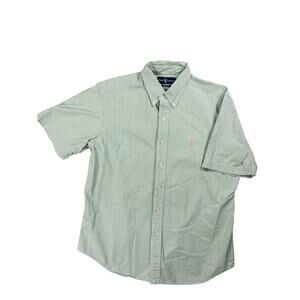 Ralph Lauren Mens Size L Classic Fit Short Sleeve Green Stripe Seersucker Shirt